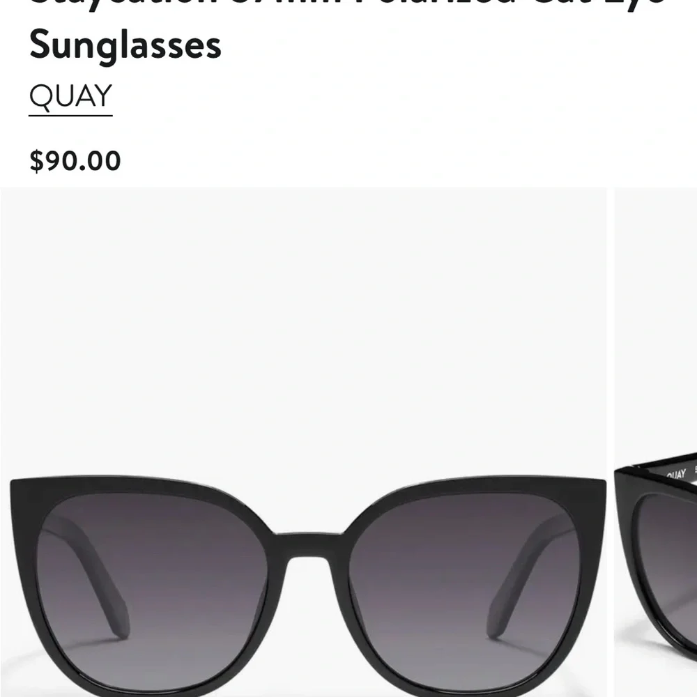 Quay Polarized Cat-Eye Sunglasses in Black Frame with Smoke Lens/ UV Protection - Picture 2 of 5